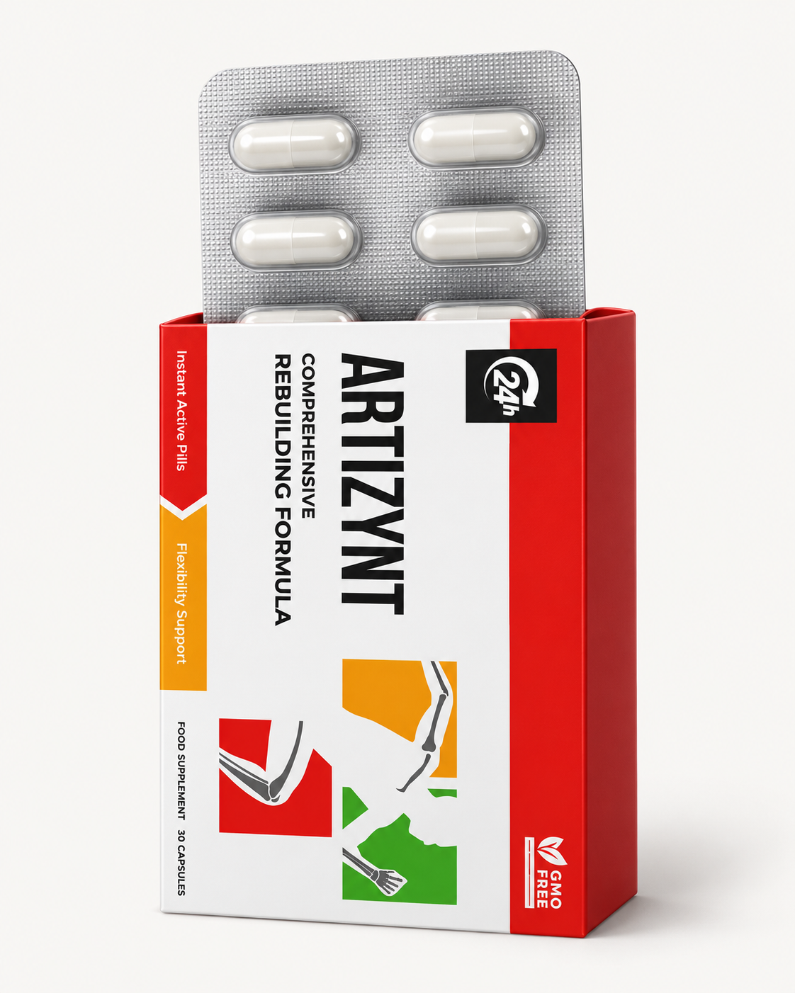 ArtiZynt Faltschachtel mit herausragendem Blister und weißen Kapseln